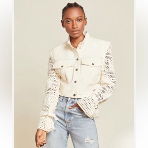 VERONICA BEARD | Aylin Crochet Sleeve Jacket cream Ecru Ivory Size 8